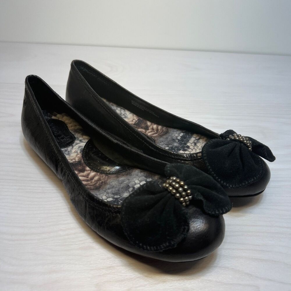 Born Women's Josie Leather Ballerina Flat, Black Size 7‎ / 38